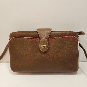Vintage 1980s Gucci Shoulder Bag Brown Pigskin With Gucci Red/Green Accents